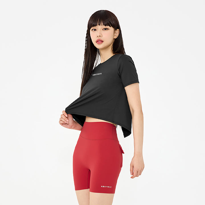 Ice Feather Back Slit Crop Short Sleeve