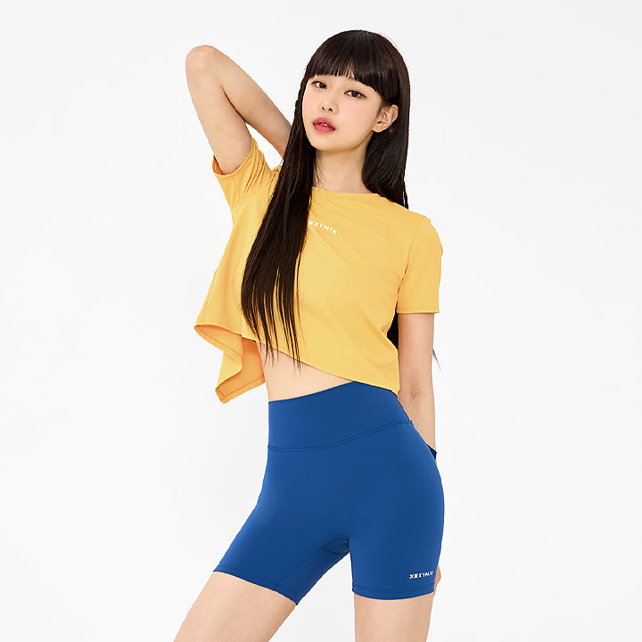 Ice Feather Back Slit Crop Short Sleeve