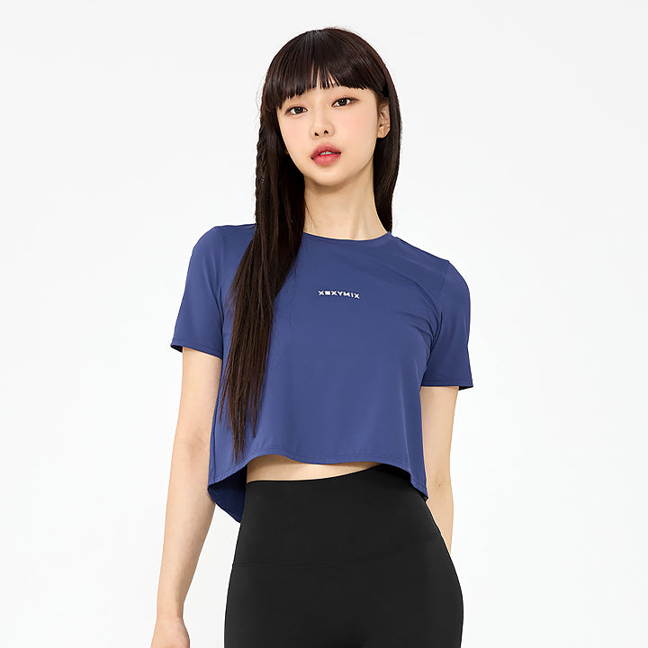 Ice Feather Back Slit Crop Short Sleeve