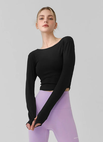 [2 FOR]Ribbed Back Slit Fingerhole Long Sleeve