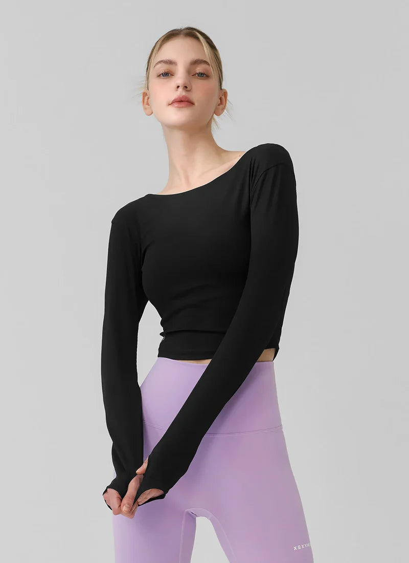 [2 FOR]Ribbed Back Slit Fingerhole Long Sleeve