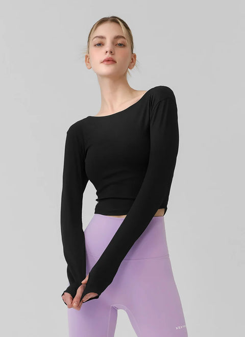 [2 FOR]Ribbed Back Slit Fingerhole Long Sleeve
