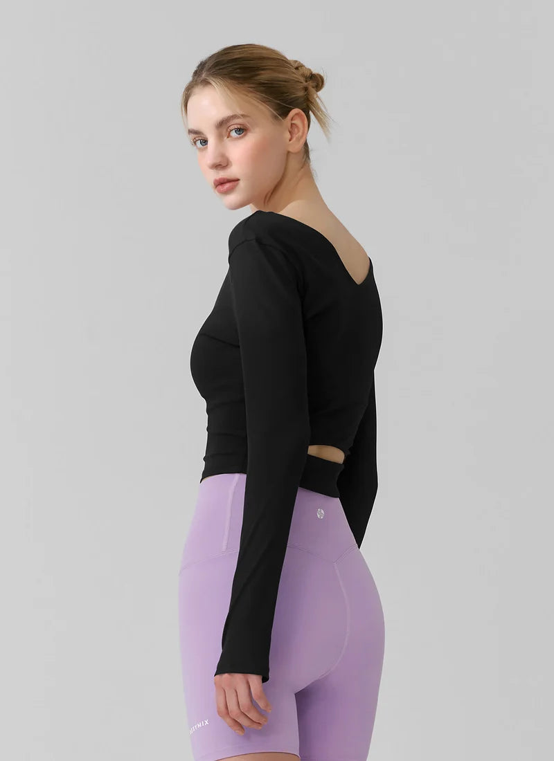 [2 FOR]Ribbed Back Slit Fingerhole Long Sleeve