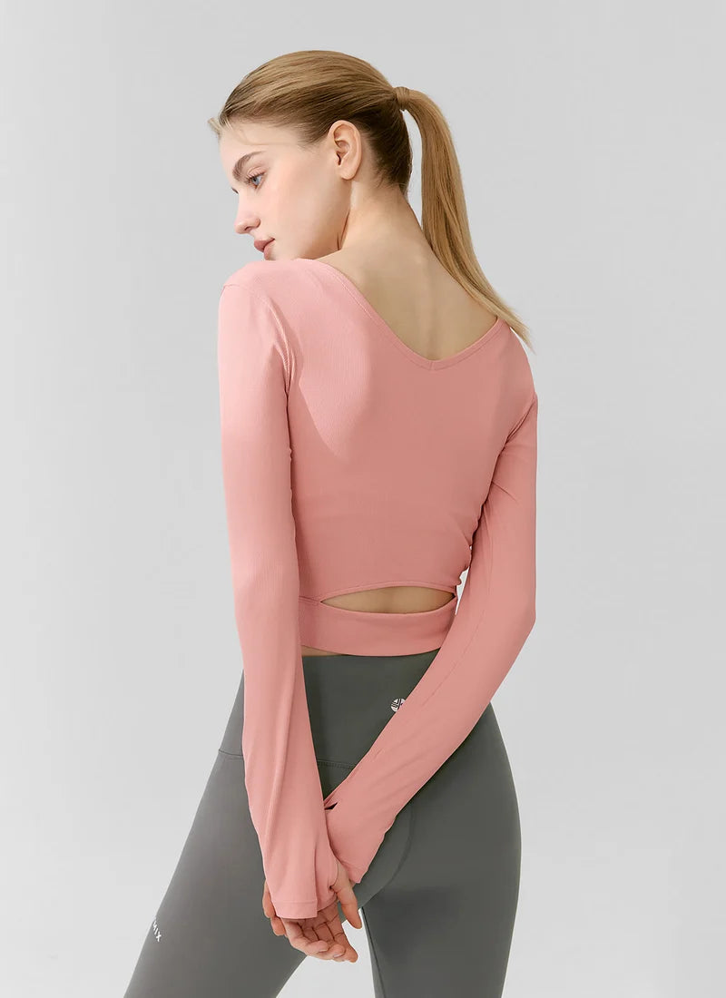 [2 FOR]Ribbed Back Slit Fingerhole Long Sleeve