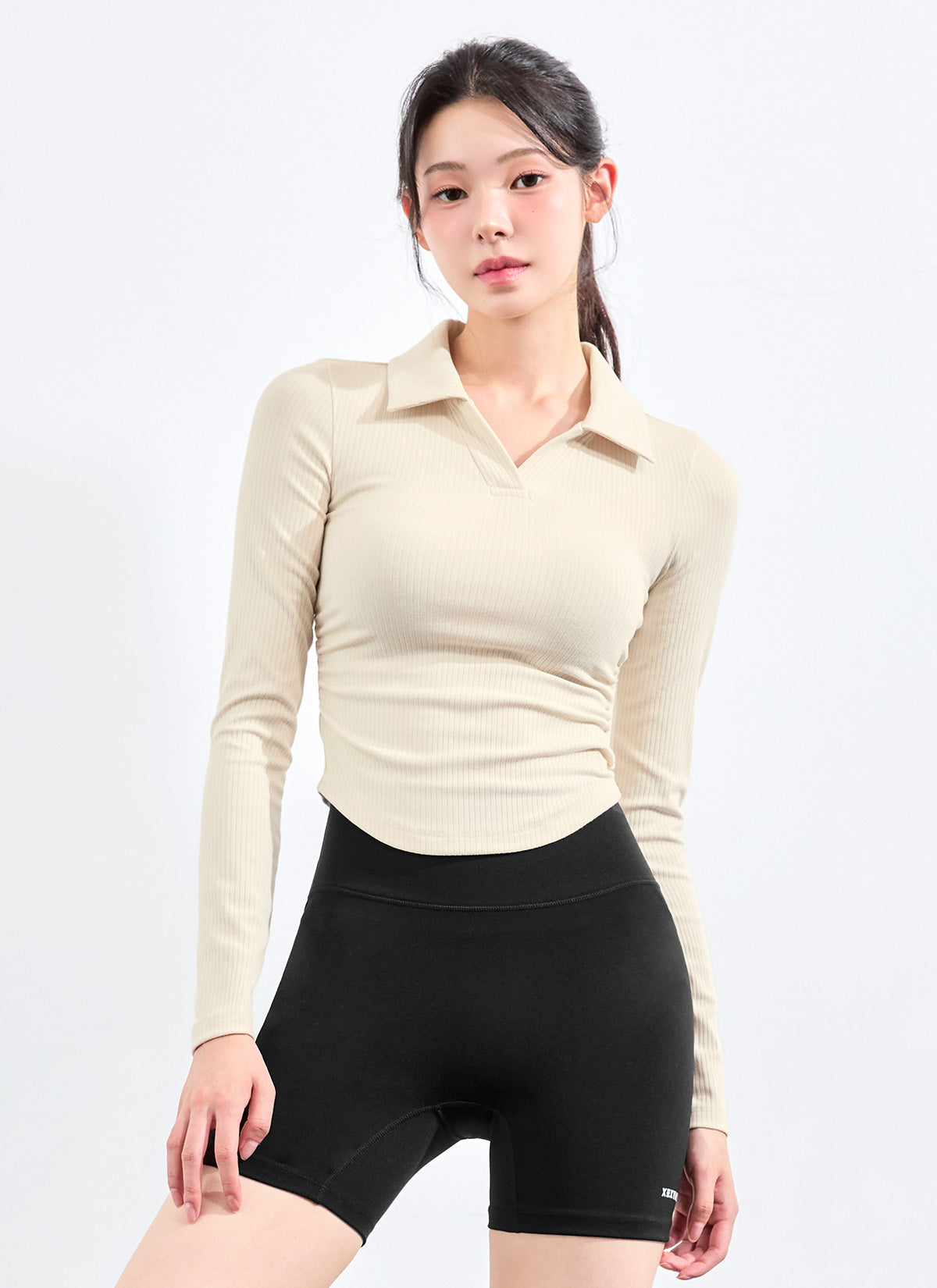 Soft Ribbed Open Collar Long Sleeve