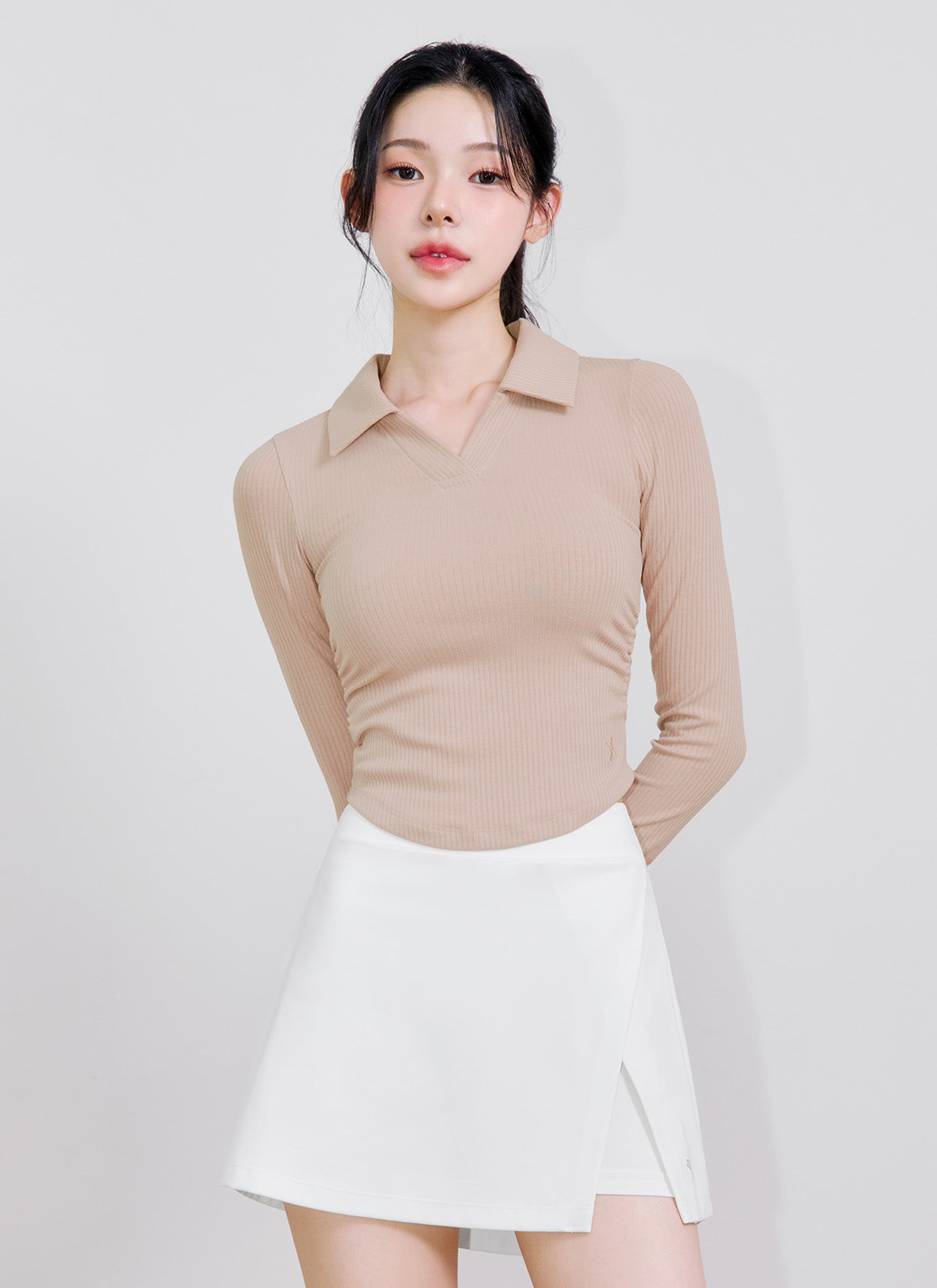 Soft Ribbed Open Collar Long Sleeve