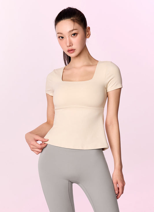 Flare Square Neck Inpad Short Sleeve