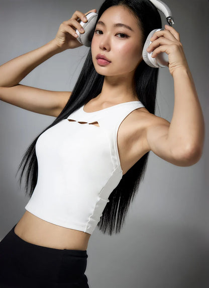 [2 FOR]Cotton Like Cut Out Hole Cropped Top