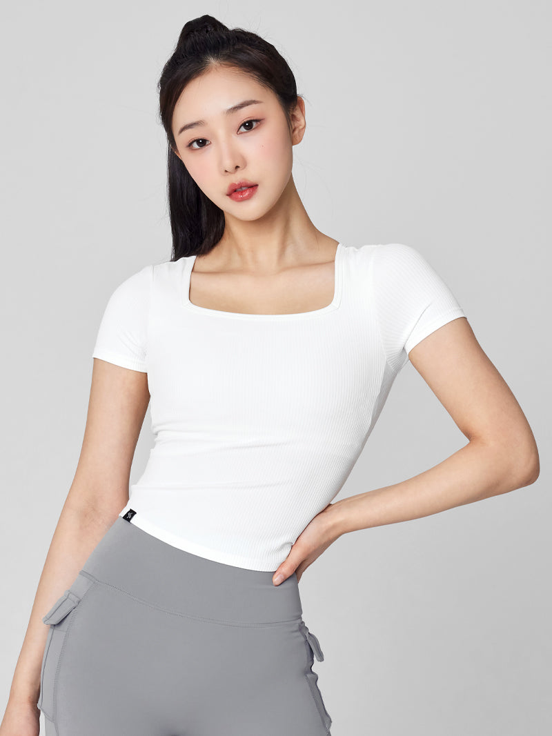 Soft Ribbed Square-Neck Top