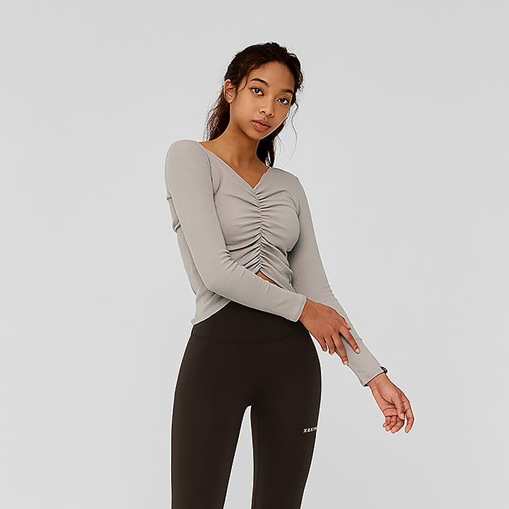 Ribbed Shirring Long Sleeve